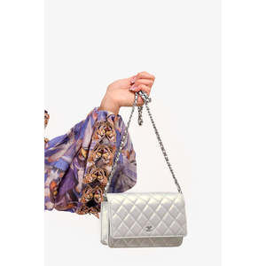 Pre-Loved Chanel™ Blue Iridescent Quilted Wallet On Chain